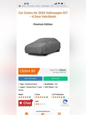 Car Cover for 2024 Volkswagen GTI - 4 Door Hatchback